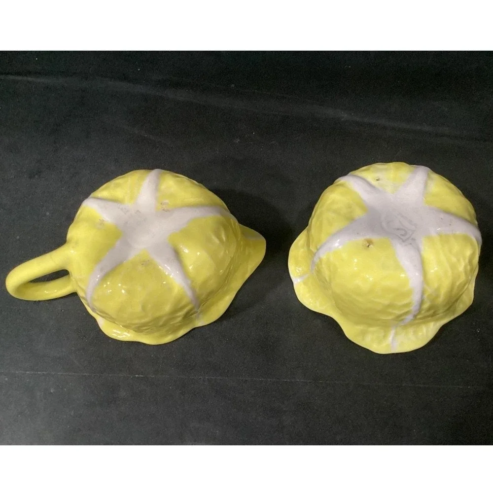 Secla Yellow Cabbage Sugar Bowl & Creamer, Vintage Portugal Majolica Tableware